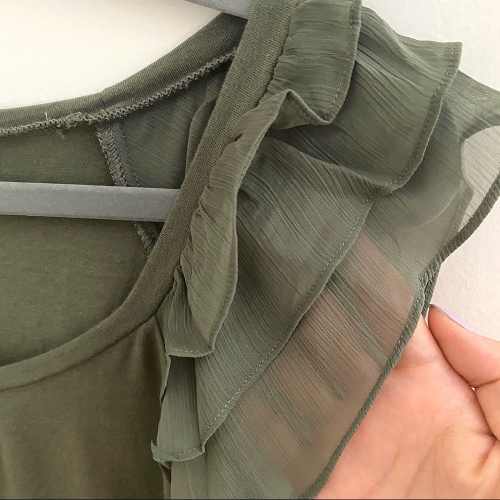 Express Olive Green Ruffle Top - Picture 4 of 6